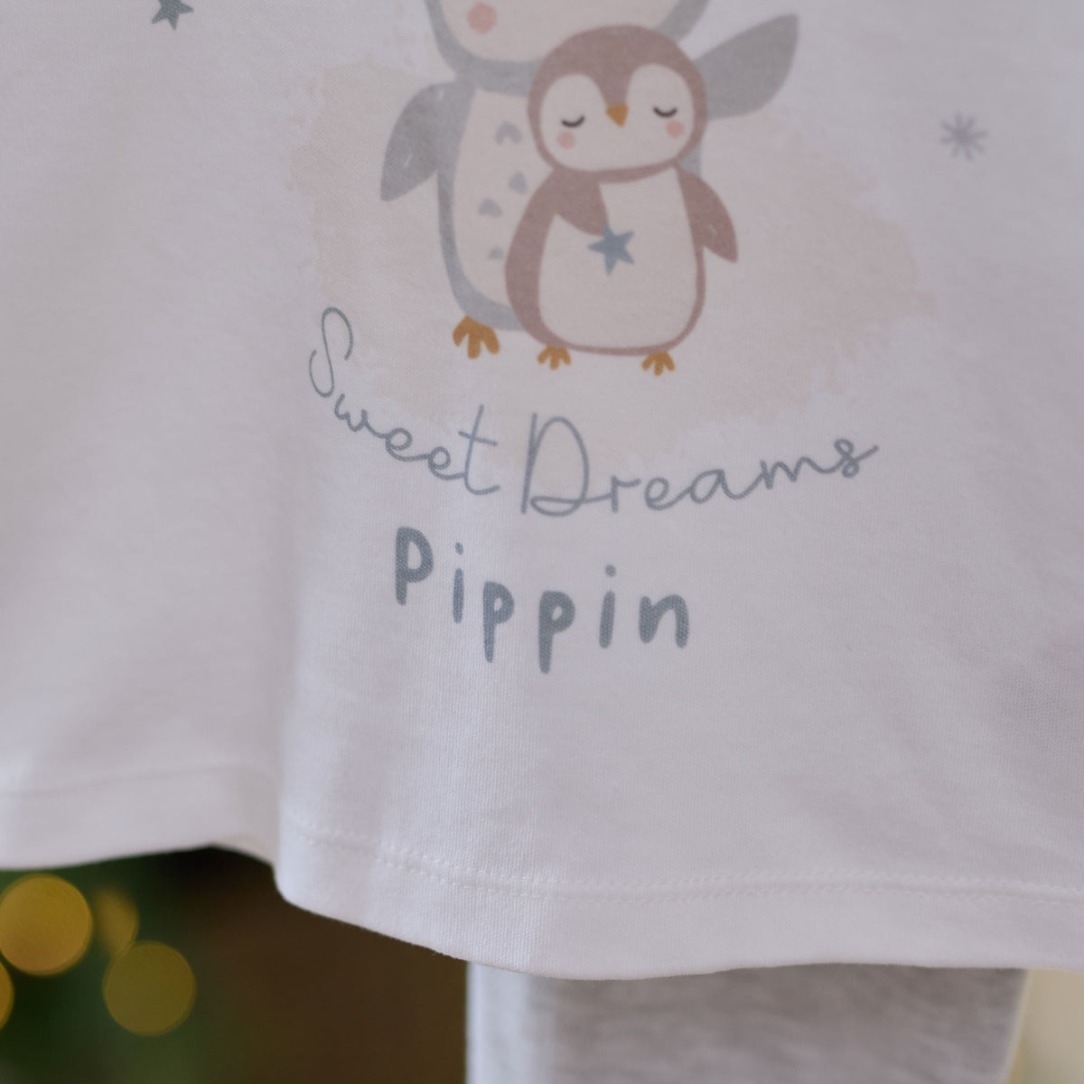 Personalised Penguin Sweet Dreams Grey Jersey Pyjamas