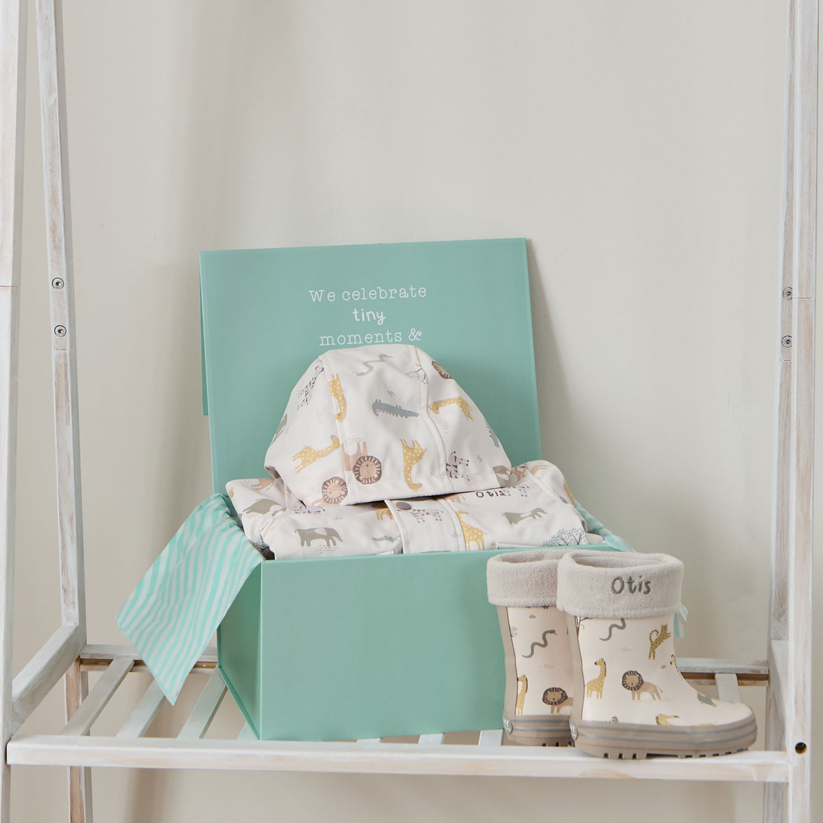 Personalised Neutral Safari Rainy Day Gift Set