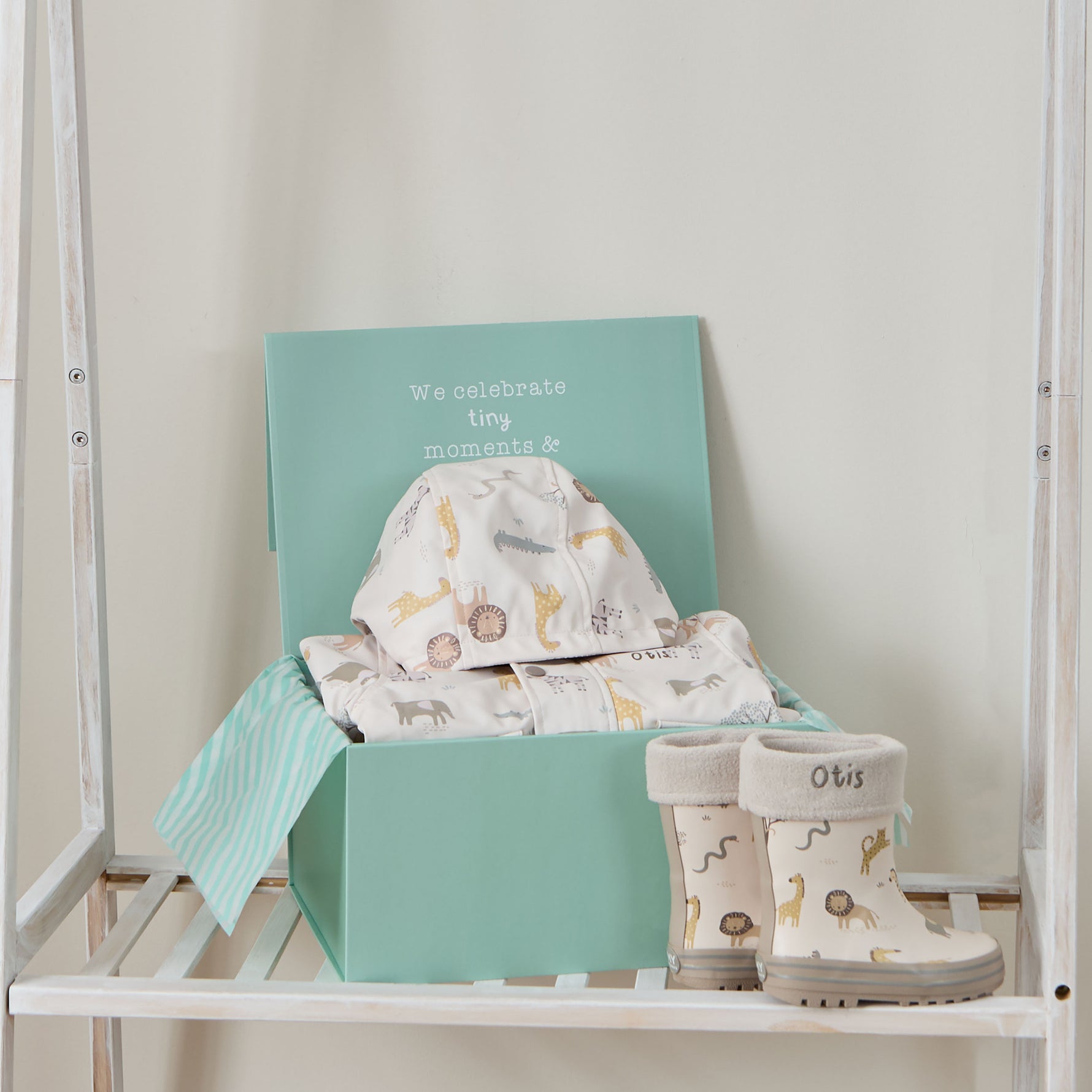 Personalised Neutral Safari Rainy Day Gift Set