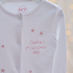 Personalised My 1st Christmas 2026 Pink Star Sleepsuit
