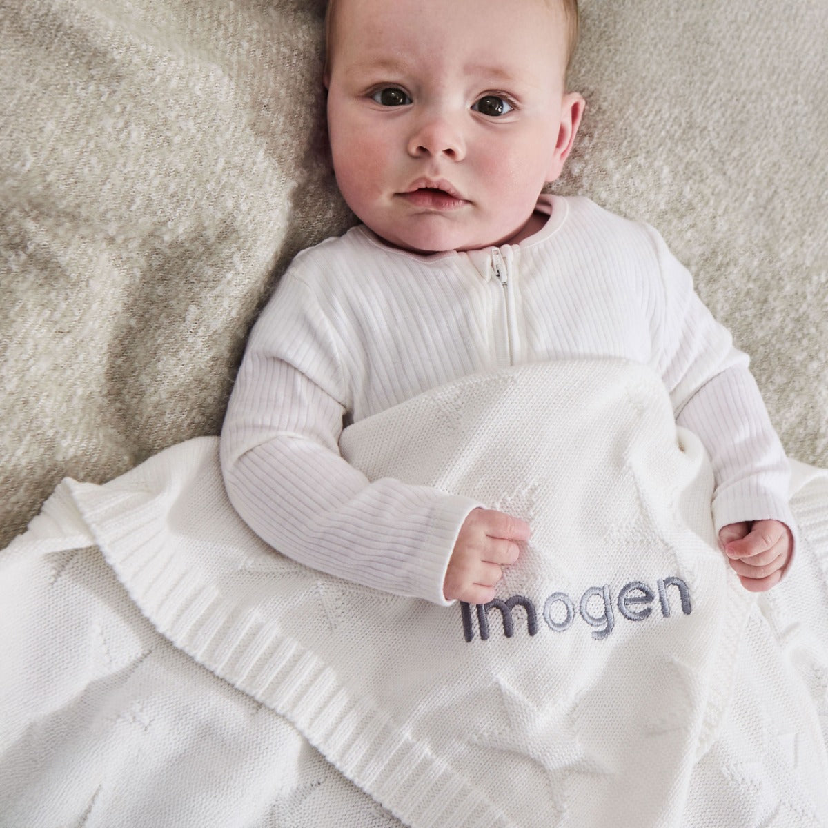 Personalized Ivory Star Jacquard Baby Blanket