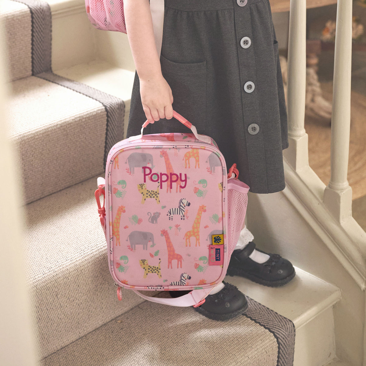 Personalised Pink Safari Print Lunch Bag