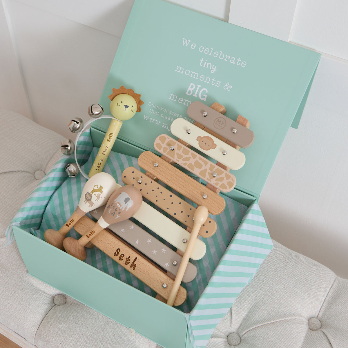 Personalised Neutral Safari Music Gift Set