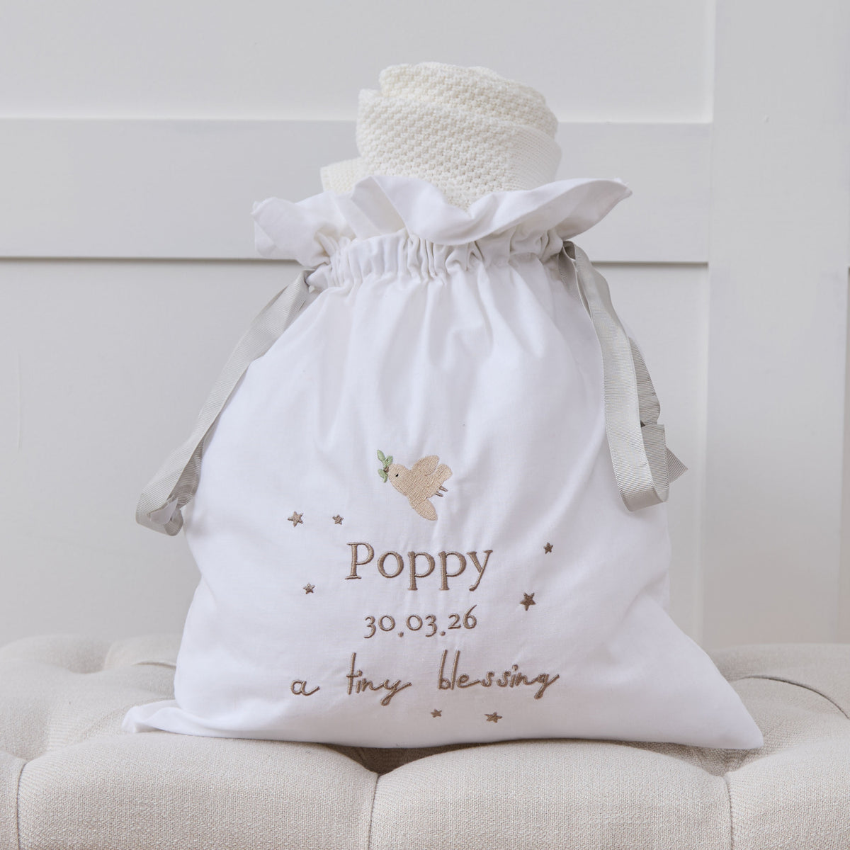 Personalised Tiny Blessing Blanket and Dust Bag Gift Set