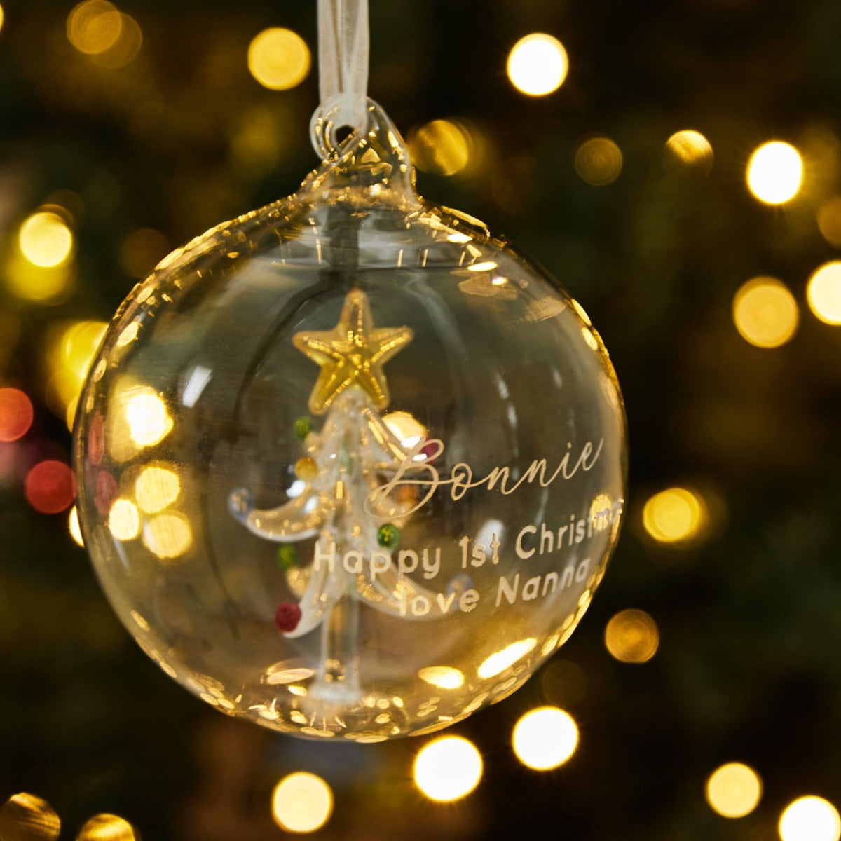 Personalised 1st Christmas Tree Glass Bauble