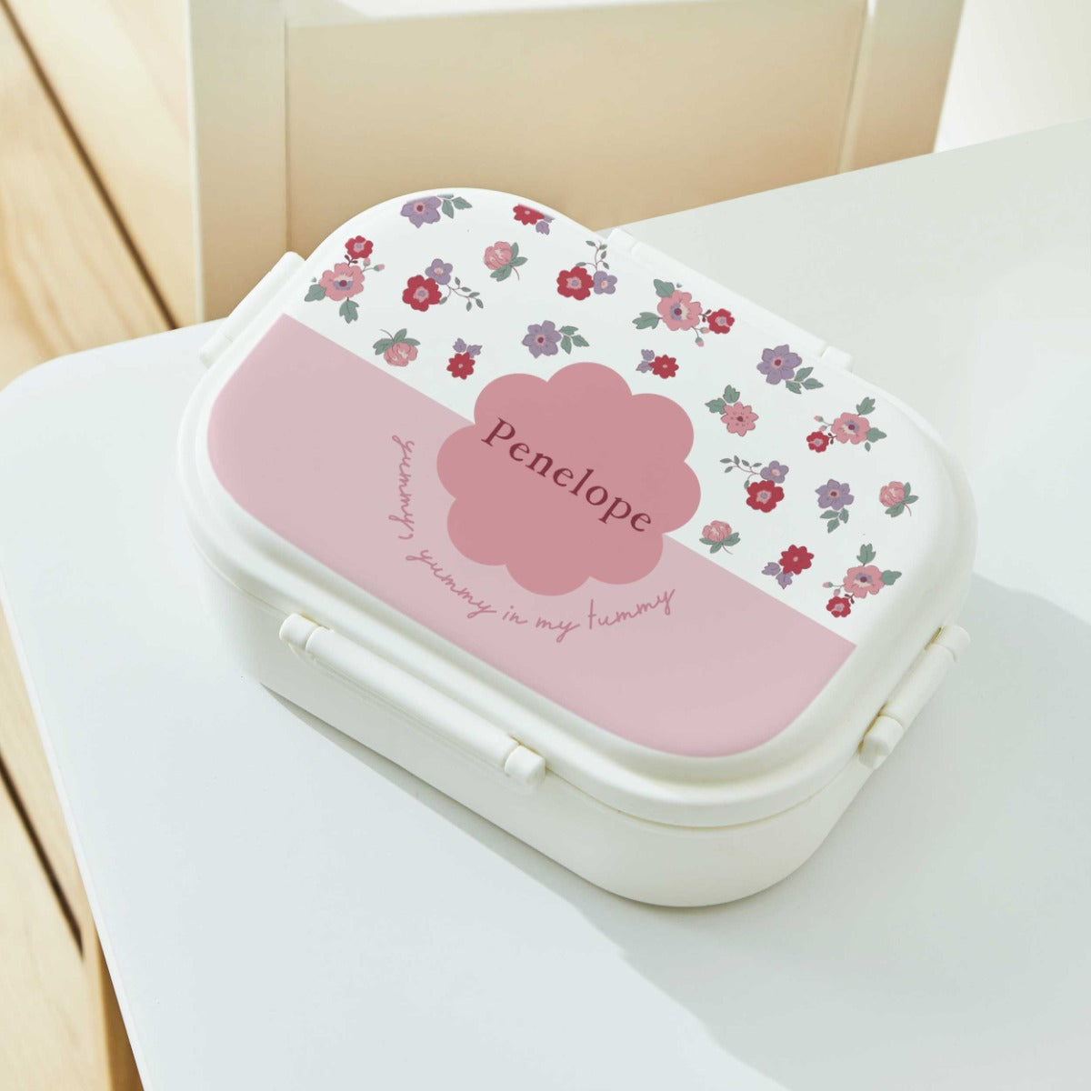 Personalised White Floral Lunchbox 