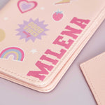 My Kids Personalised Pink Cartoon Passport Holder & Luggage Tag Set