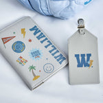 My Kids Personalised Grey Cartoon Passport Holder & Luggage Tag Set