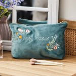 Personalised Wildflower Large Velvet Make Up Bag in Teal by Made Yours