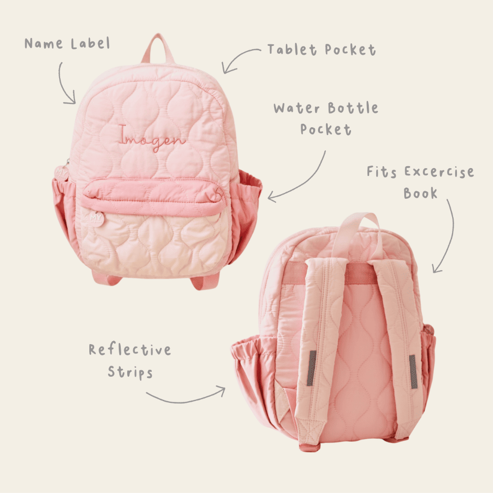 Personalised Pink Quilted Medium Backpack