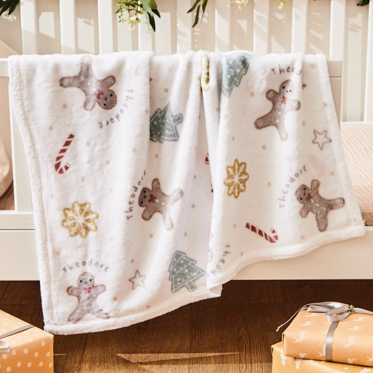 Personalized Gingerbread Christmas Fleece Blanket 