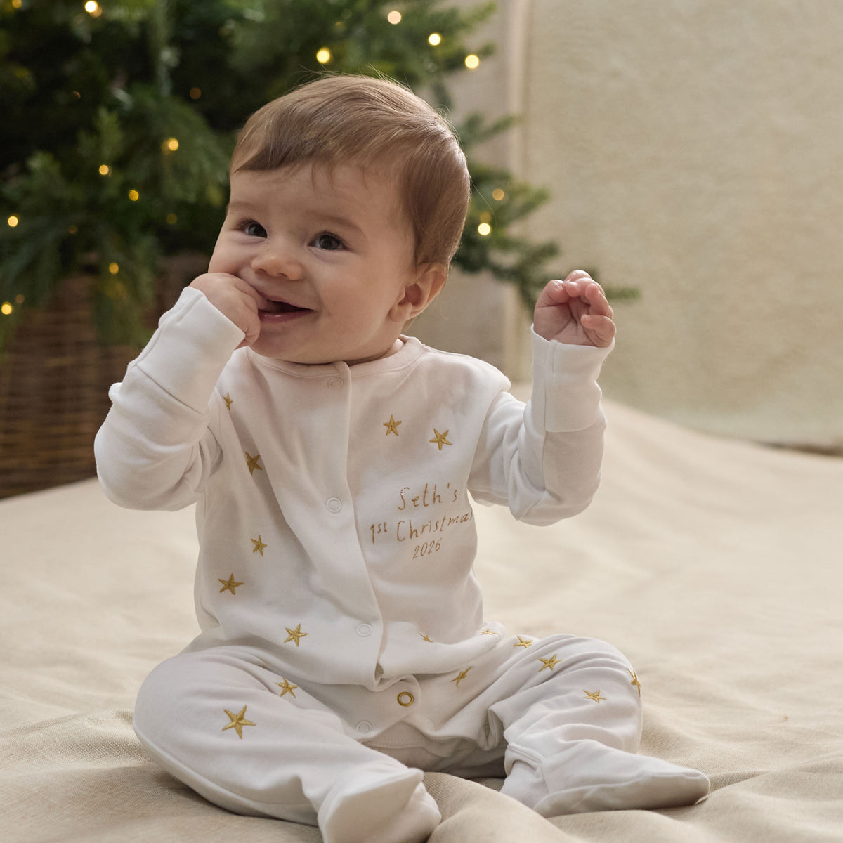 Personalised My 1st Christmas Gold Star Sleepsuit