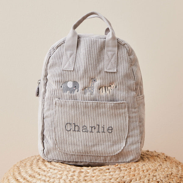 Personalised Grey Cord Safari Design Mini Backpack – My 1st Years