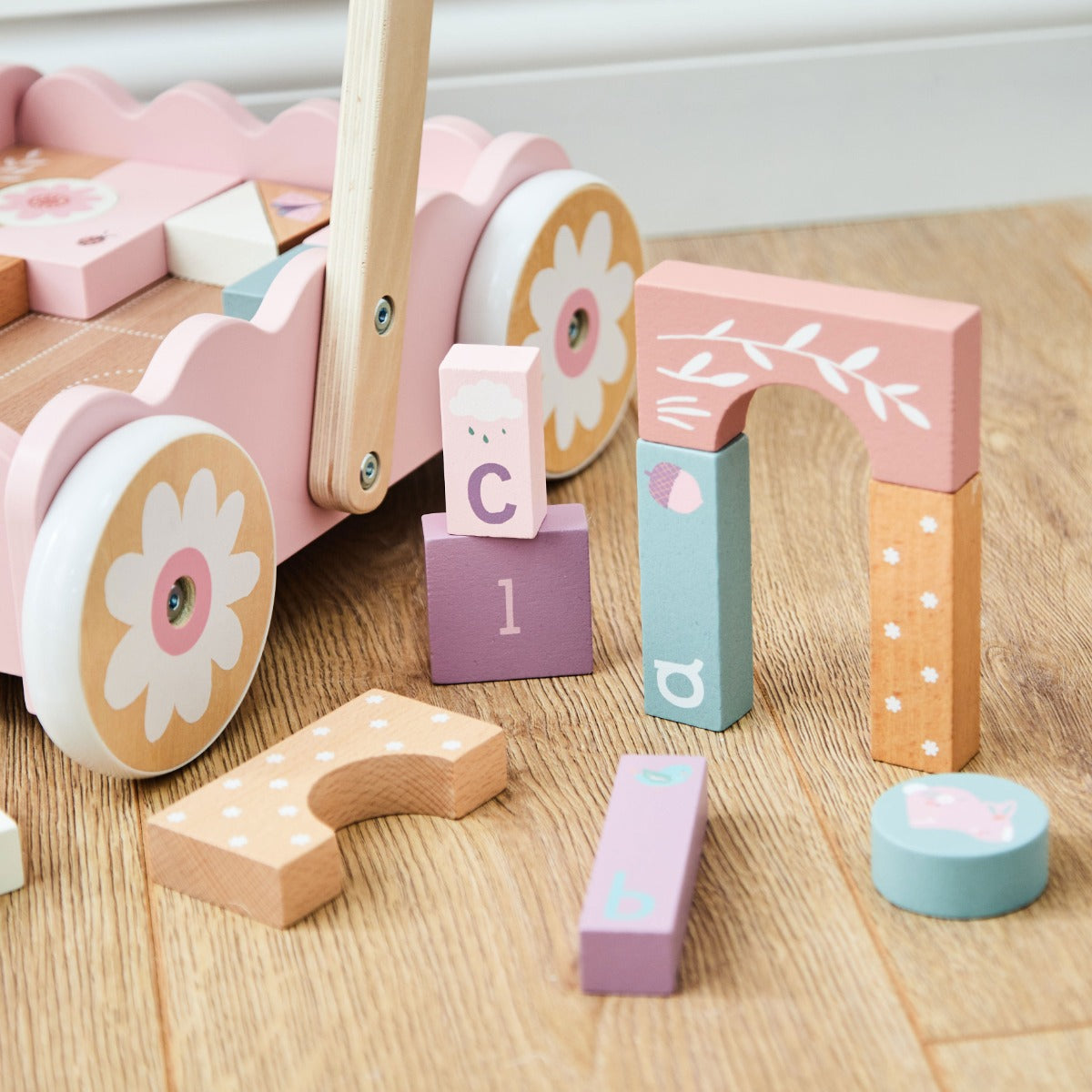 Personalised Pink Push-Along Activity Walker With Blocks FSC®