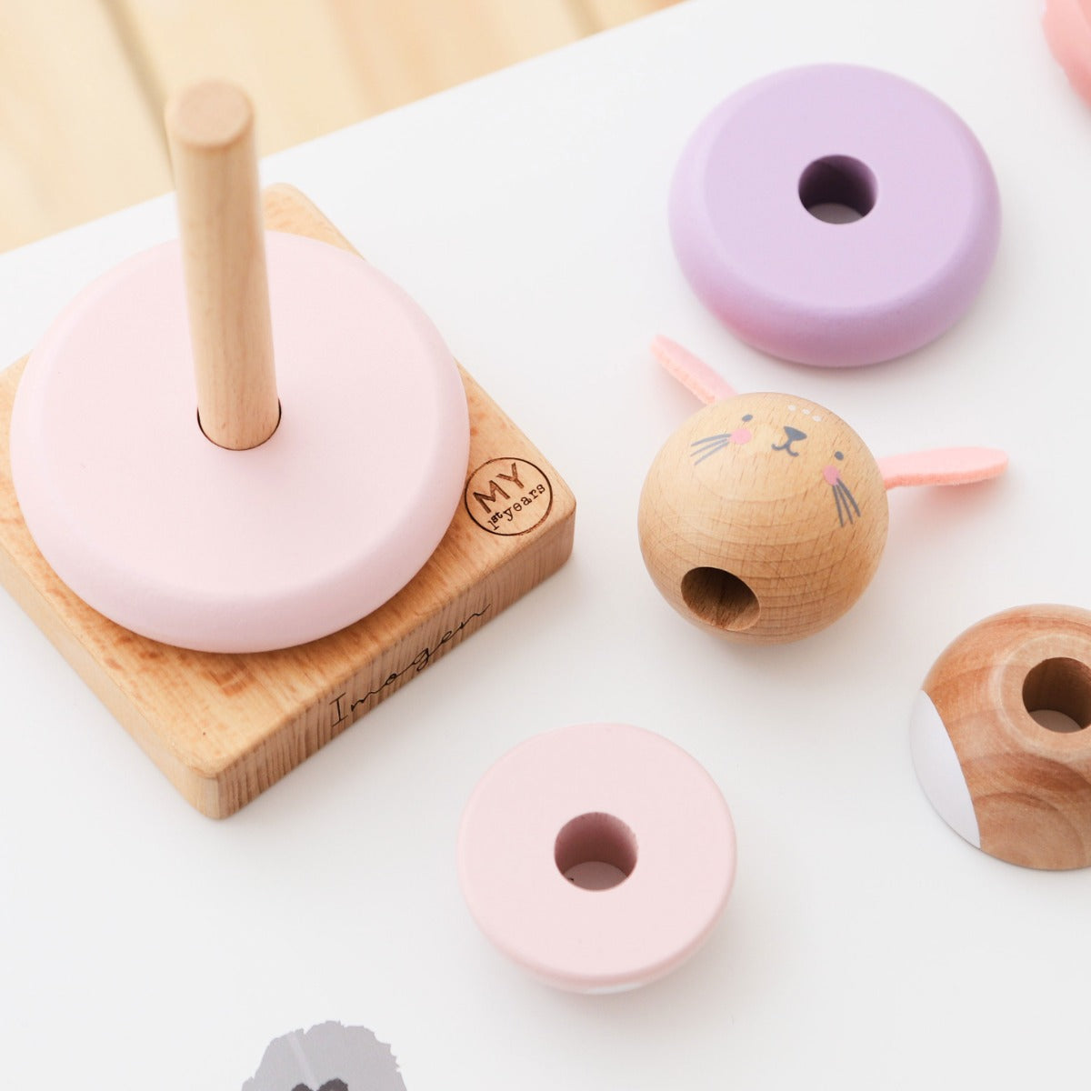 Personalised Pink Wooden Bunny Stacker Toy