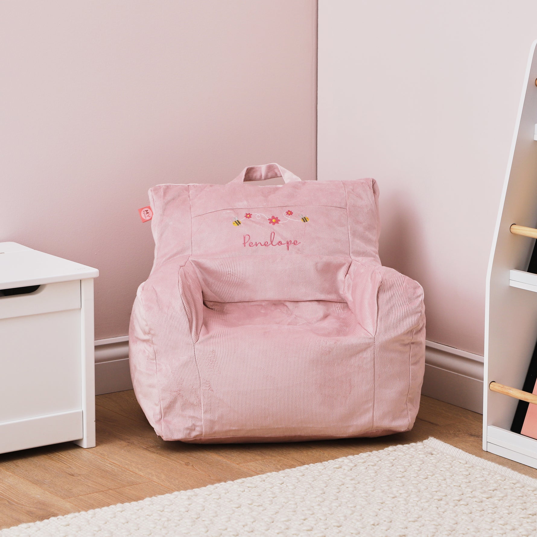 Personalised Pink Bumblebee Cord Bean Bag Chair 