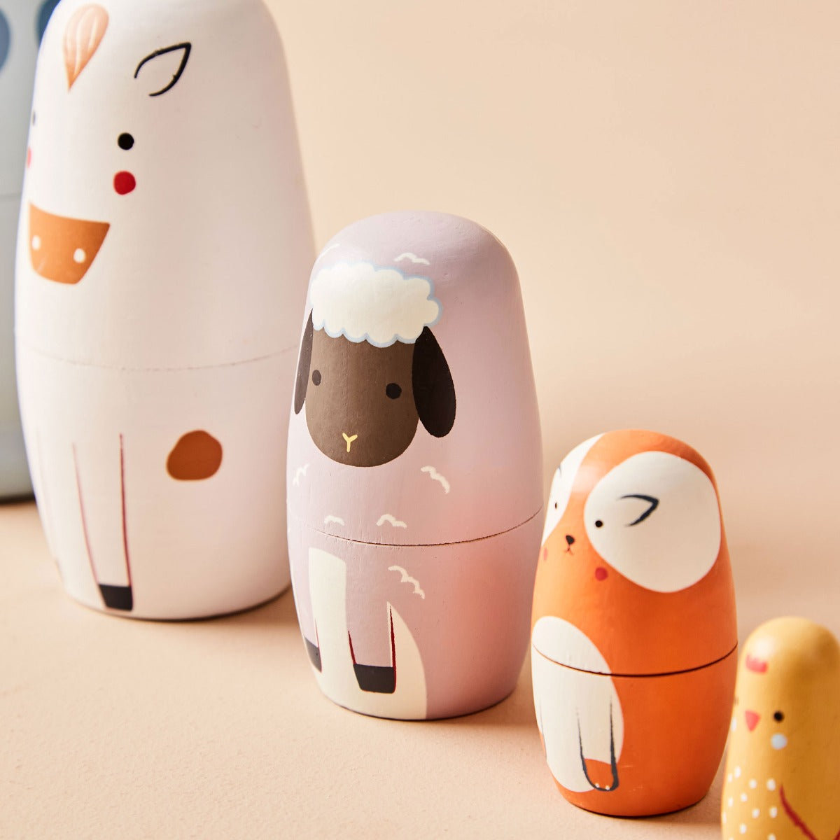 Personalised Just Bee Kids Farm Animal Wooden Nesting Dolls FSC®