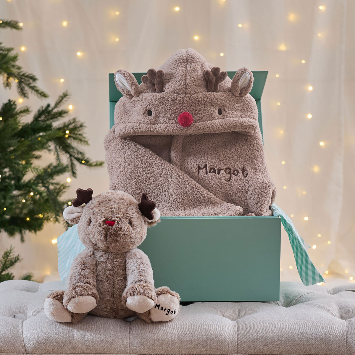 Personalised Brown Reindeer Snuggle and Cuddle Gift Set