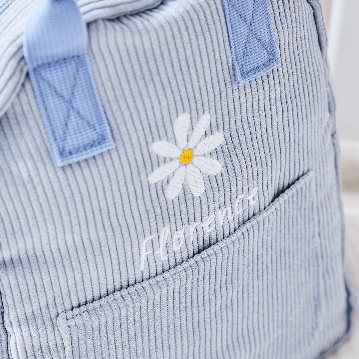 Personalised Daisy Blue Cord Mini Backpack