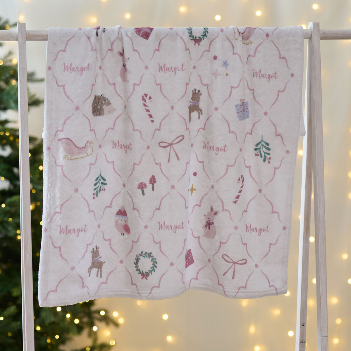Personalised Pink Christmas Asset Fleece Blanket