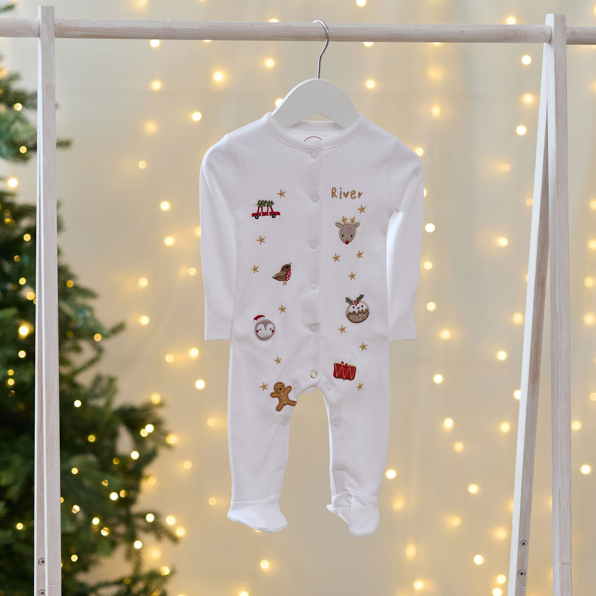 Personalised Christmas Embroidered Sleepsuit
