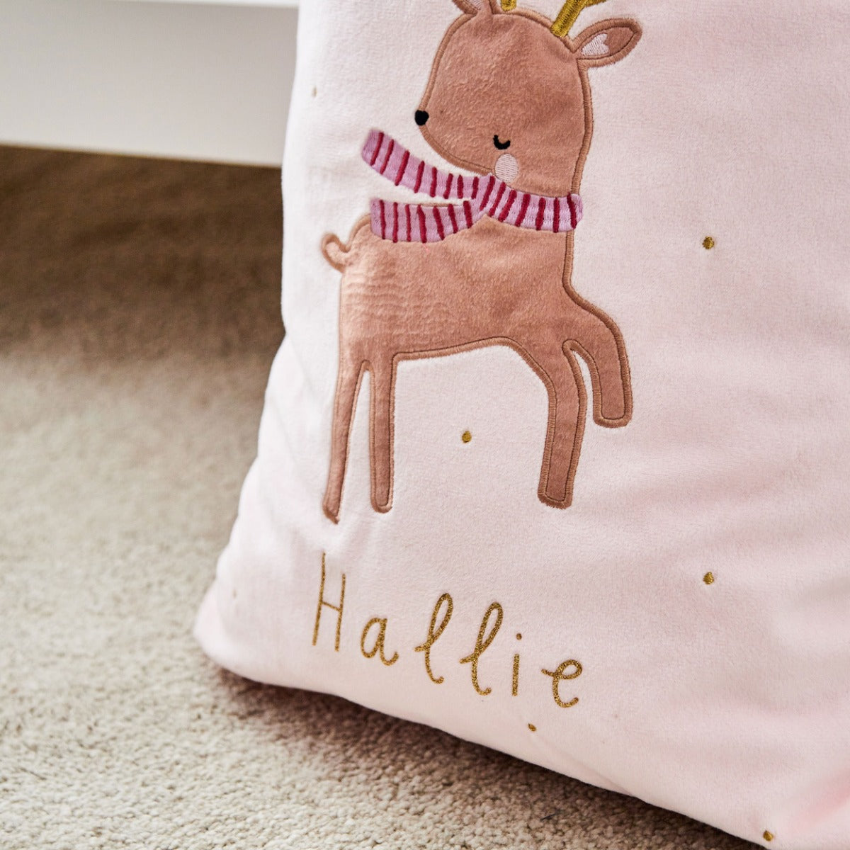 Personalised Christmas Reindeer Pink Gift Sack