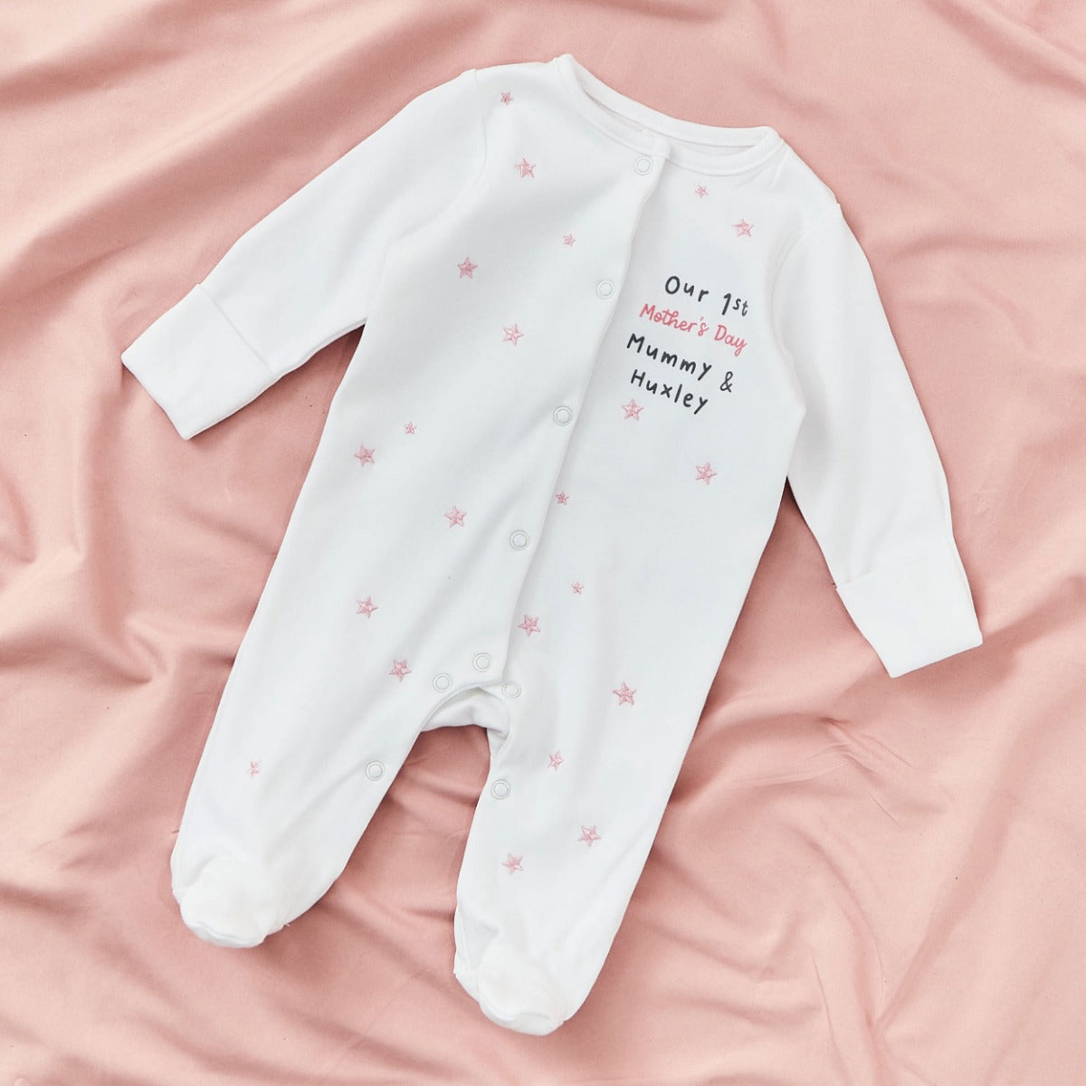 Personalised Our 1st Mother's Day Pink Star Sleepsuit 