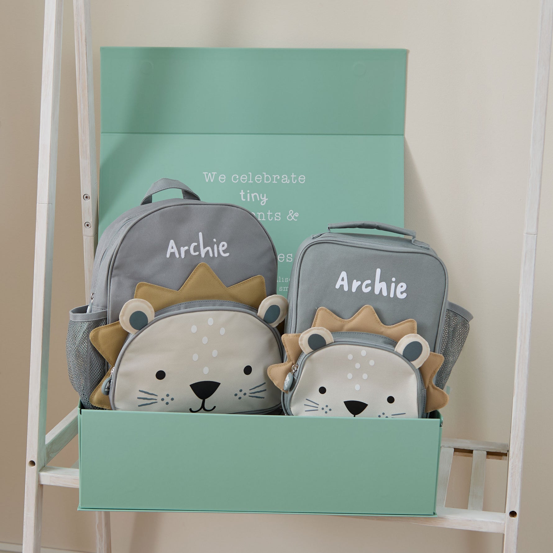 Personalised Lion Backpack & Lunch Bag Gift Set