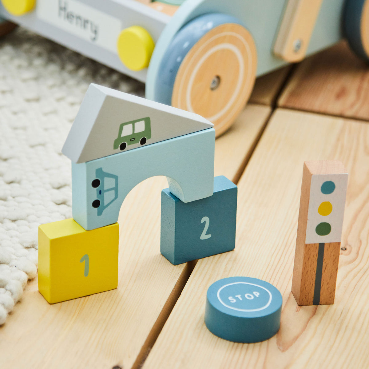 Personalised Blue Car Push-Along Activity Walker FSC®
