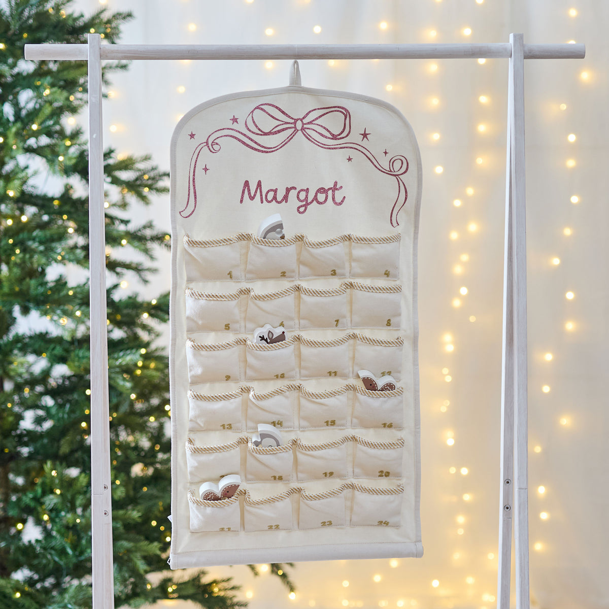 Personalised Pink Bow Fabric Advent Calendar