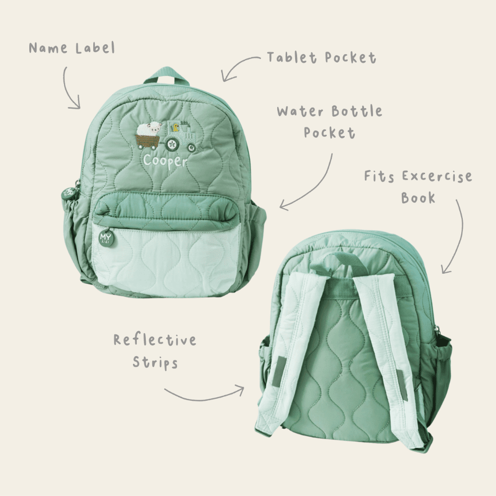 Personalised Sage Quilted Tractor Backpack