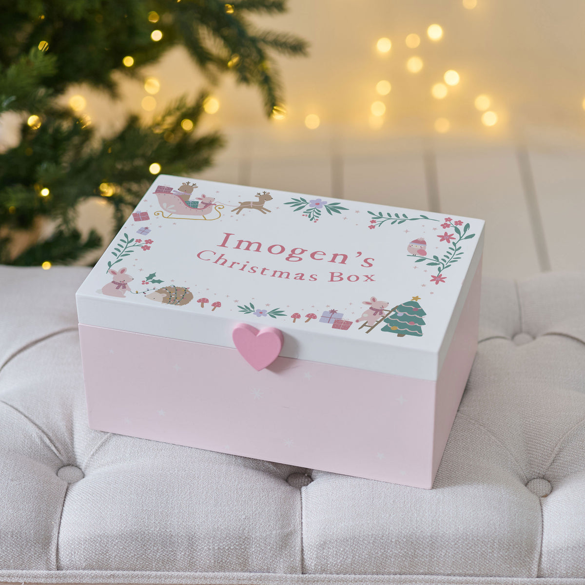 Personalised Wooden Pink Christmas Keepsake Box FSC®