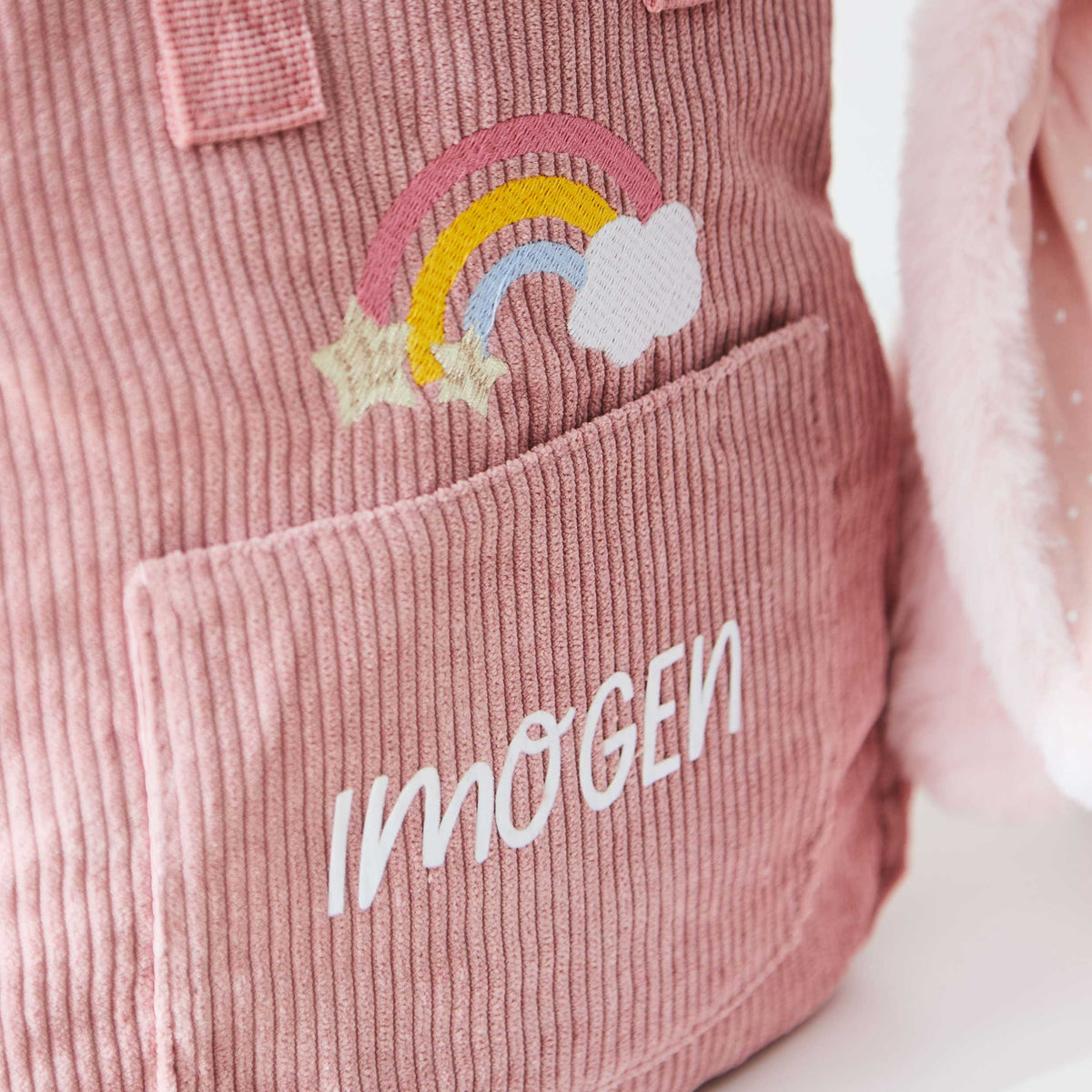 Personalised Rainbow Pink Cord Mini Backpack