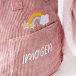 Personalised Rainbow Pink Cord Mini Backpack
