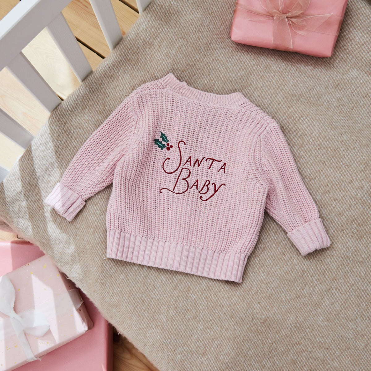 Personalised Santa Baby Pink Cardigan
