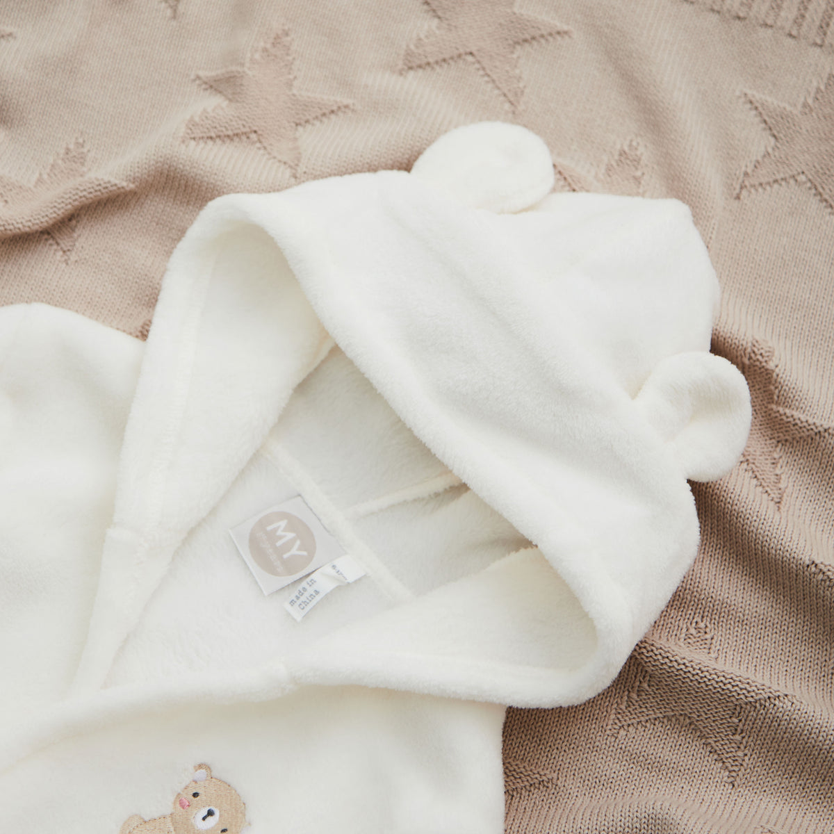 Personalized Biscuit Bear Ivory Fleece Robe