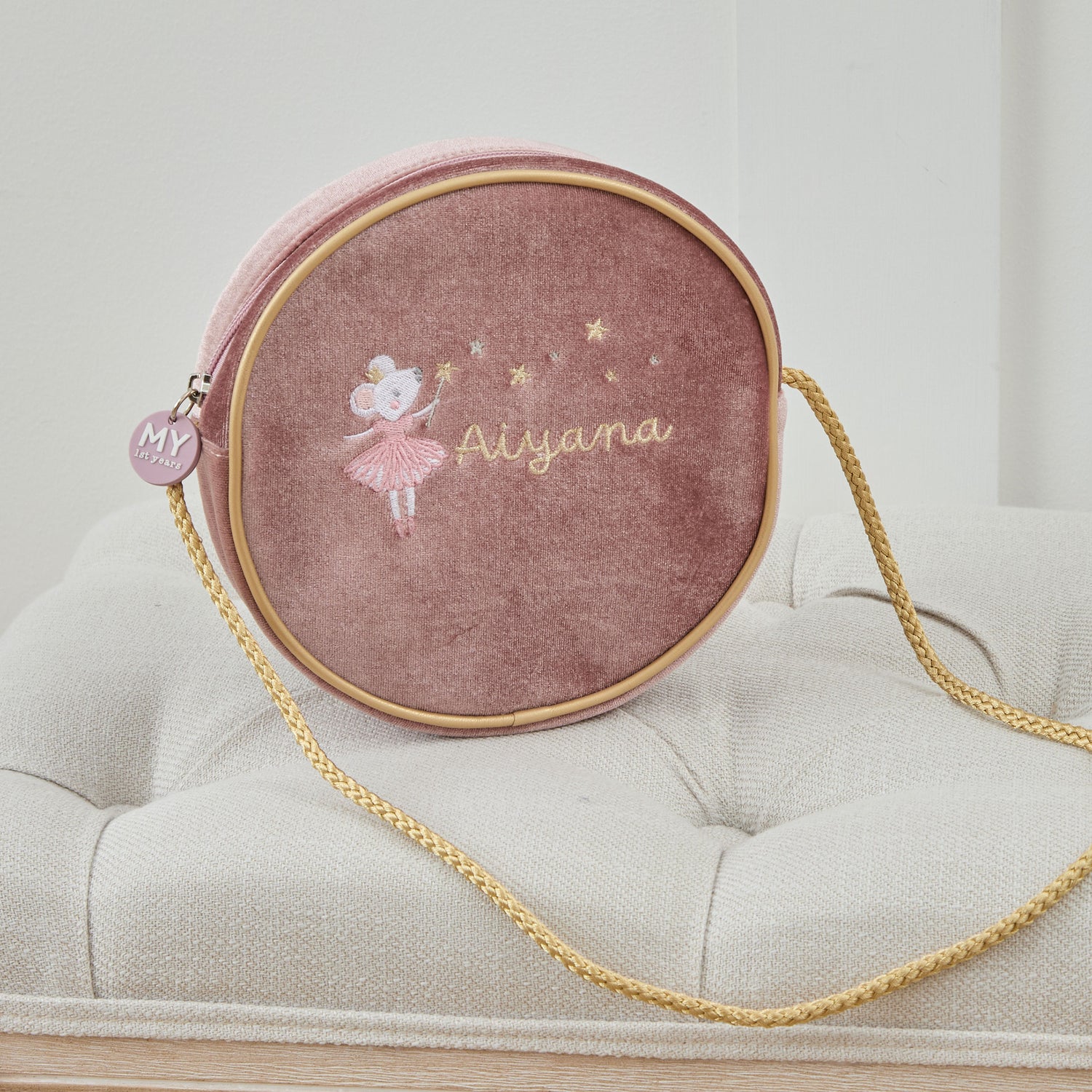 Personalised Twinkle Tales Pink Velvet Handbag