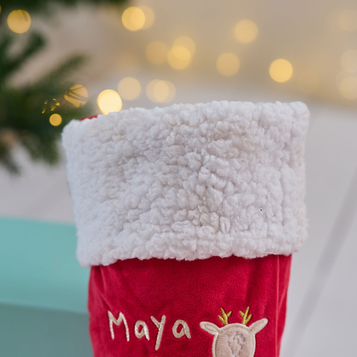 Personalised Red Embroidered Medium Christmas Stocking