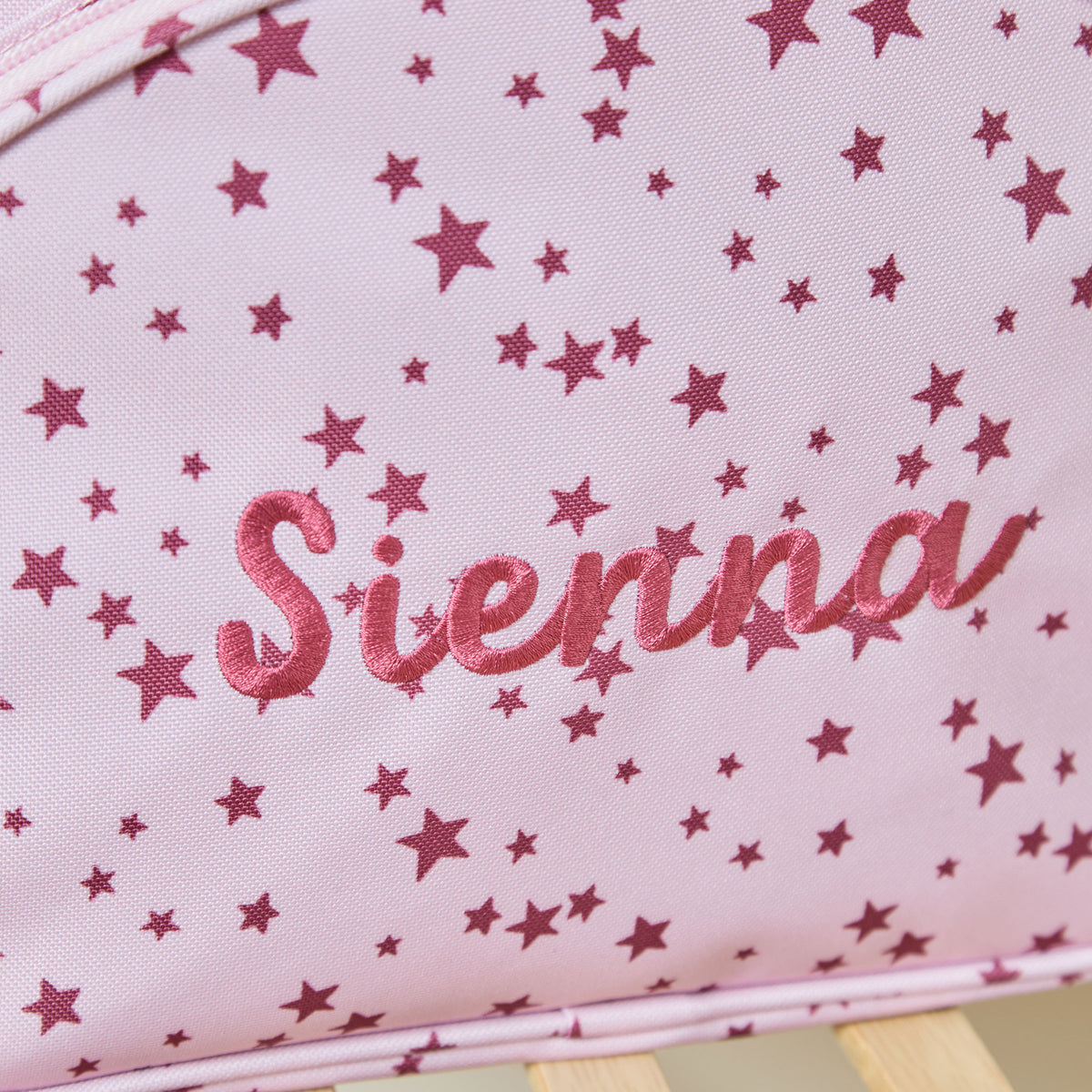 Personalised Pink and Burgundy Star Pocket Medium Backpack