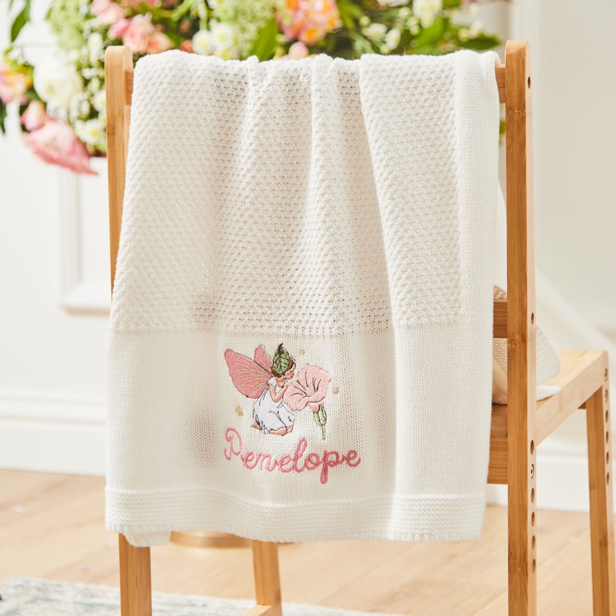 Personalized Flower Fairies™ Ivory Knitted Shawl