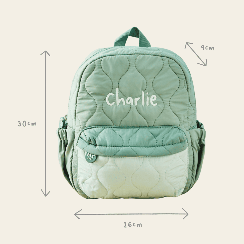 My Kids Personalised Colour Block Quilted Medium Backpack in Sage  