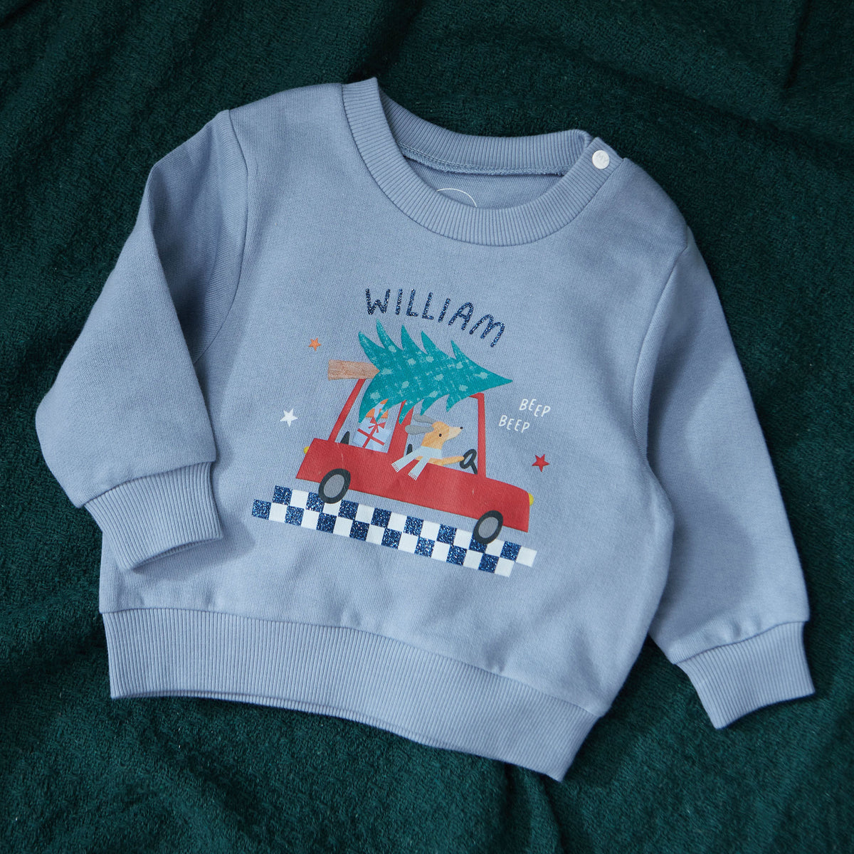 Personalised Checkered Christmas Tree Blue Sweatshirt