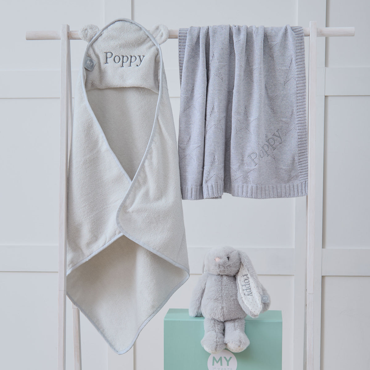 Personalised Grey New Baby Essentials Gift Set