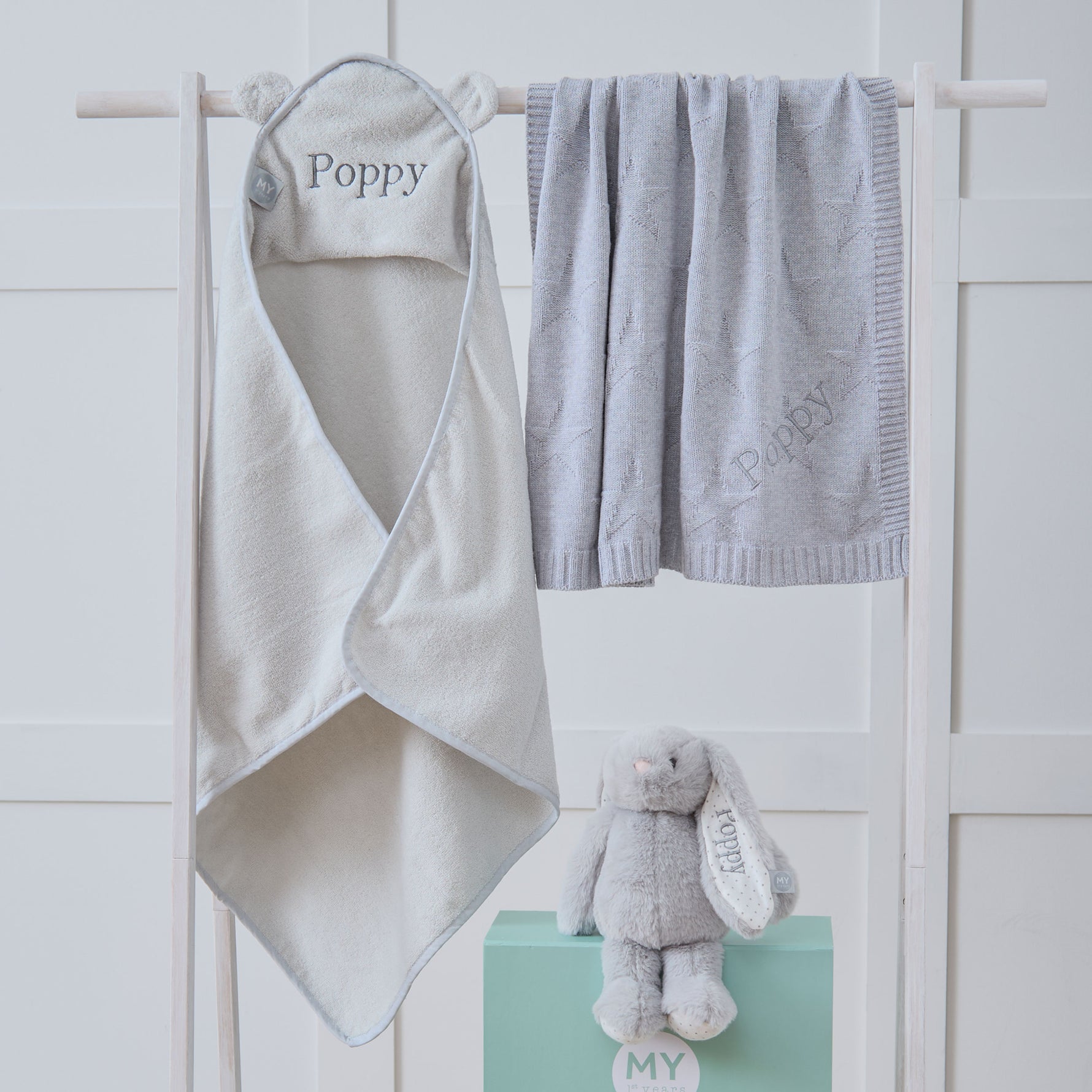 Personalised Grey New Baby Essentials Gift Set