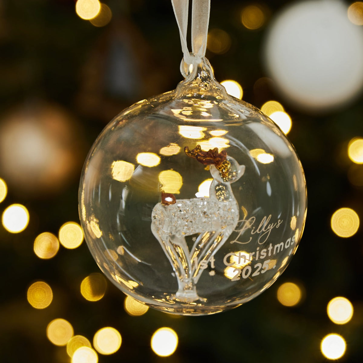 Personalised 1st Christmas Reindeer Glass Bauble