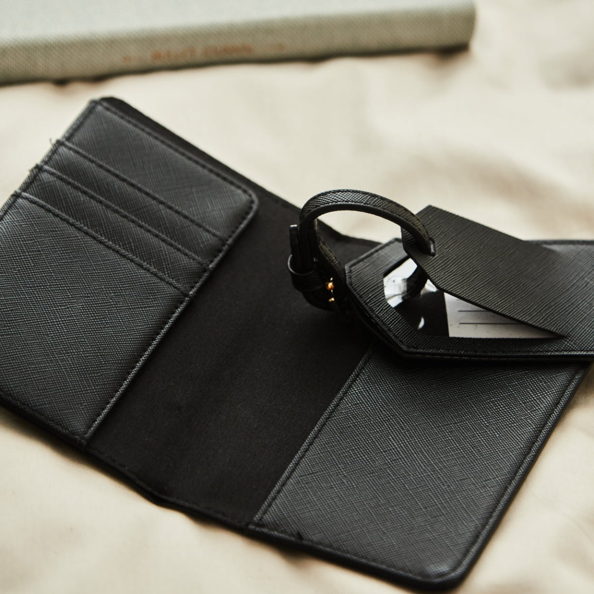 Personalised Embossed Passport Holder and Luggage Tag in Black by Made Yours