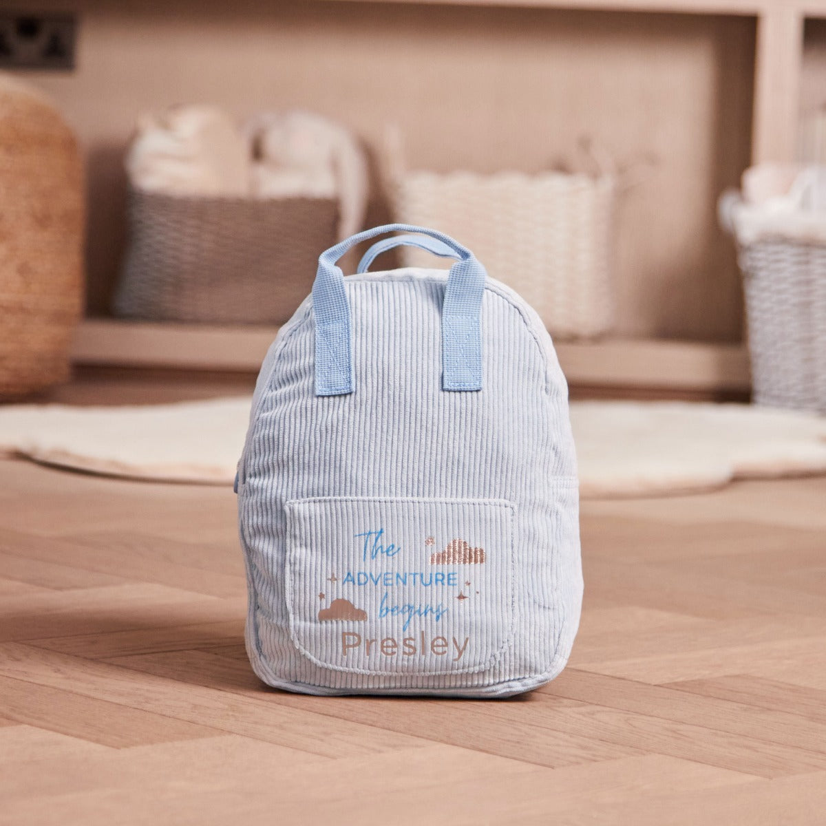 Personalised Cloud Blue Cord Mini Backpack