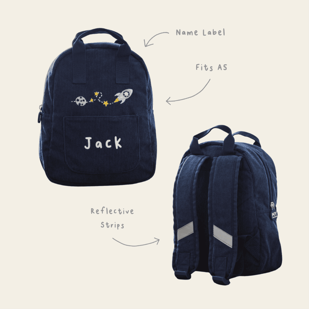 Personalised Rocket Mini Navy Cord Backpack