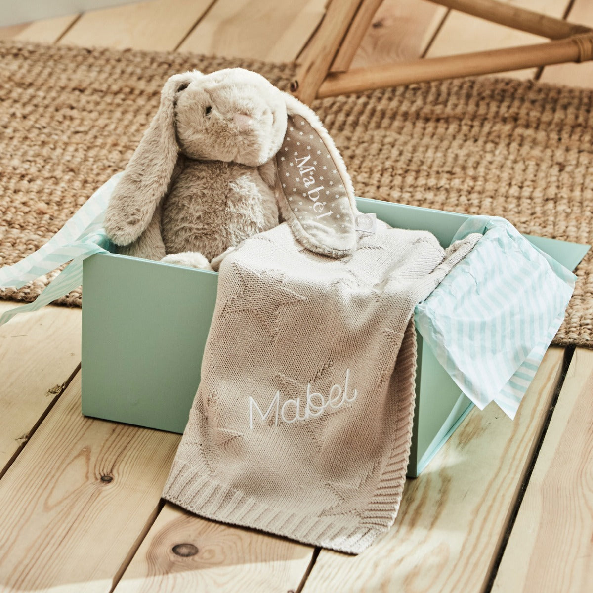 Personalized Oatmeal Blanket & Bunny Gift Set