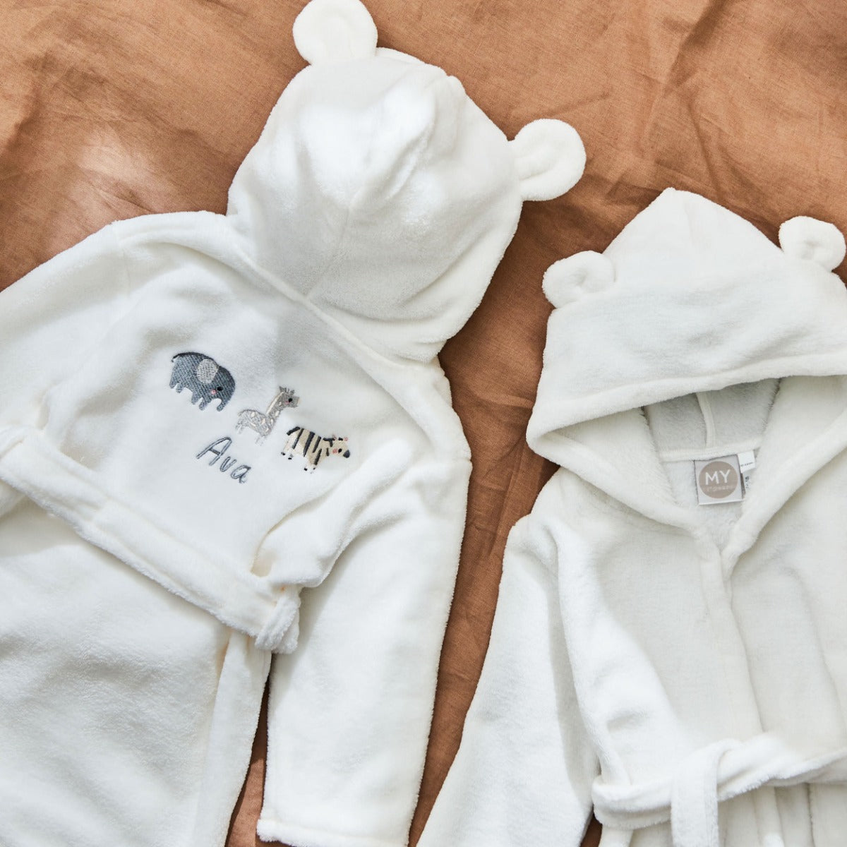 Personalized Safari Ivory Fleece Robe with Ears